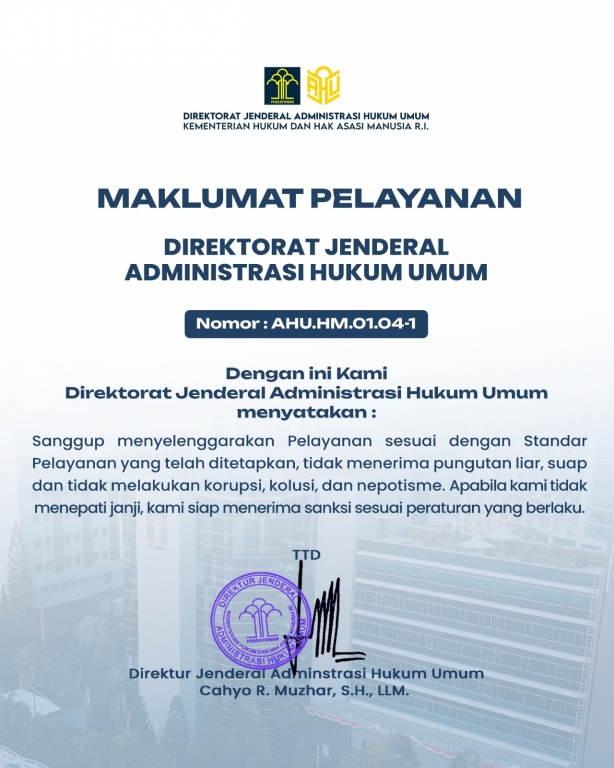 Maklumat Pelayanan Ditjen Ahu Direktorat Jenderal Administrasi Hukum